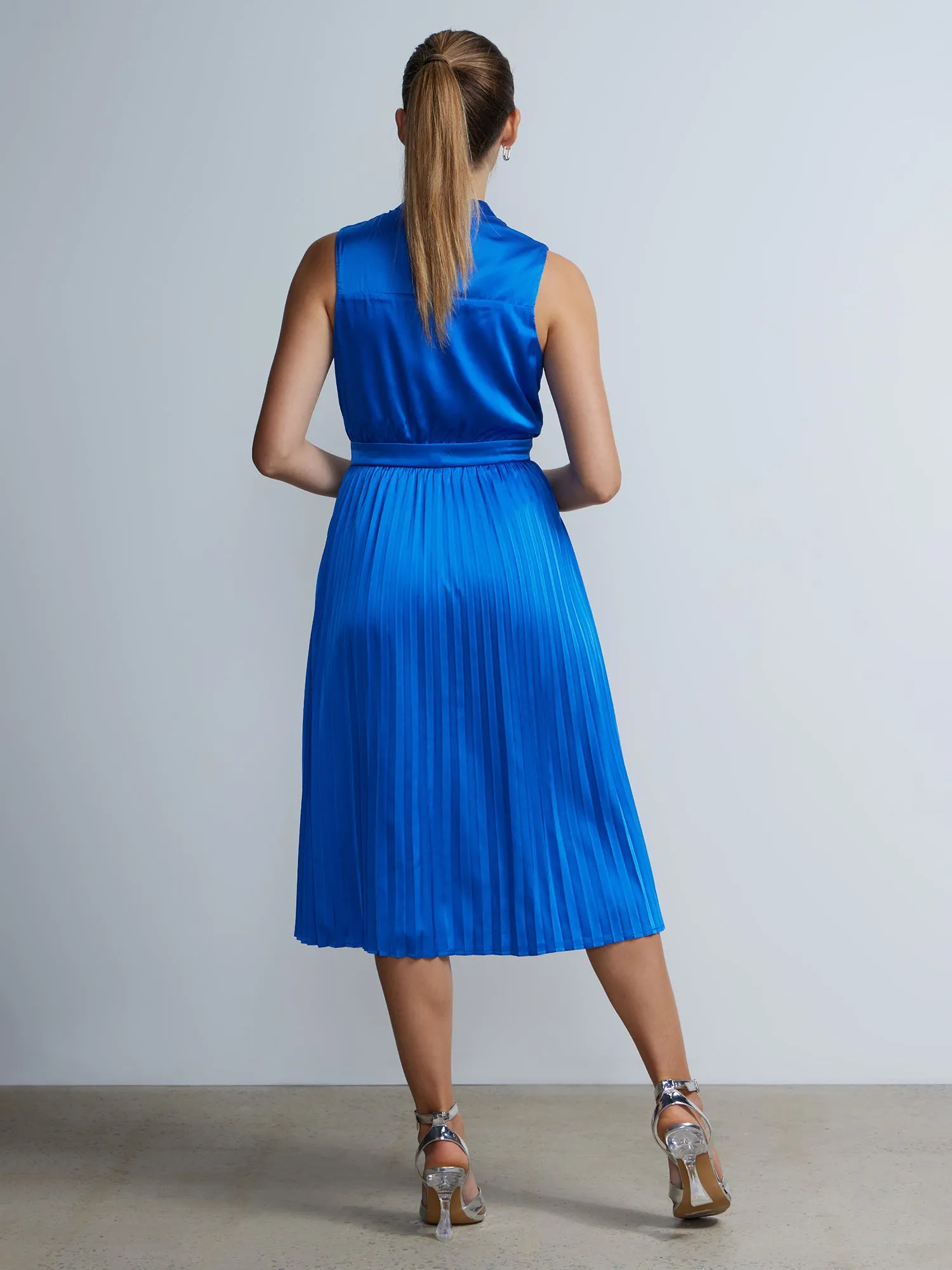 Pleated Cowl Neck Dress