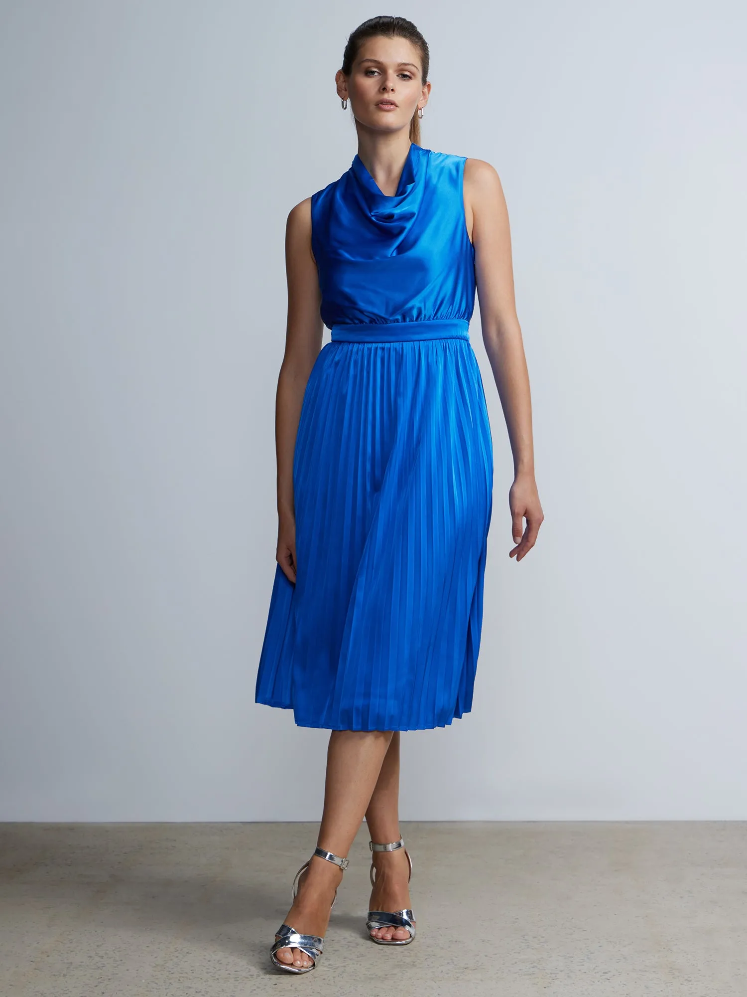 Pleated Cowl Neck Dress
