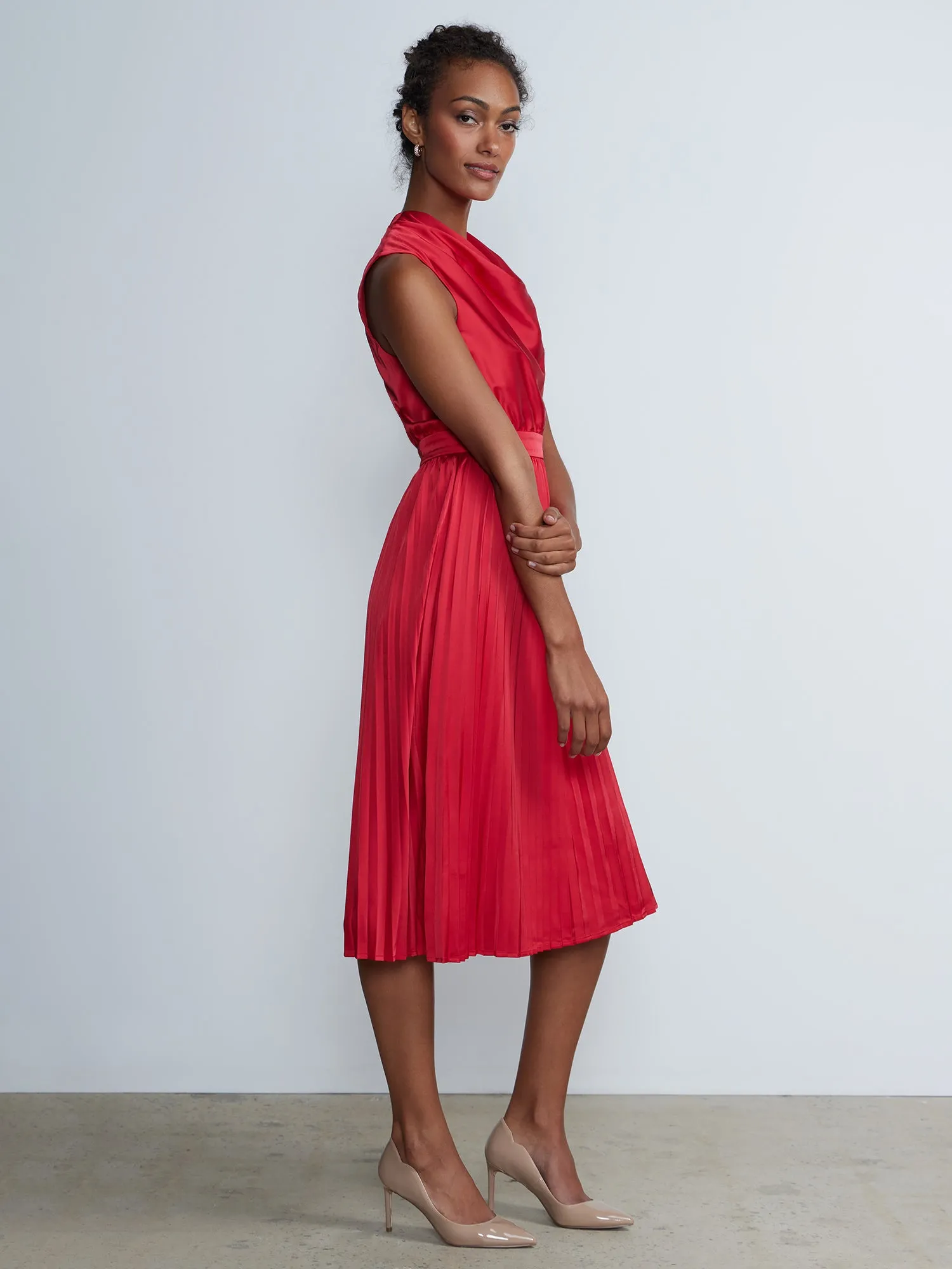 Pleated Cowl Neck Dress