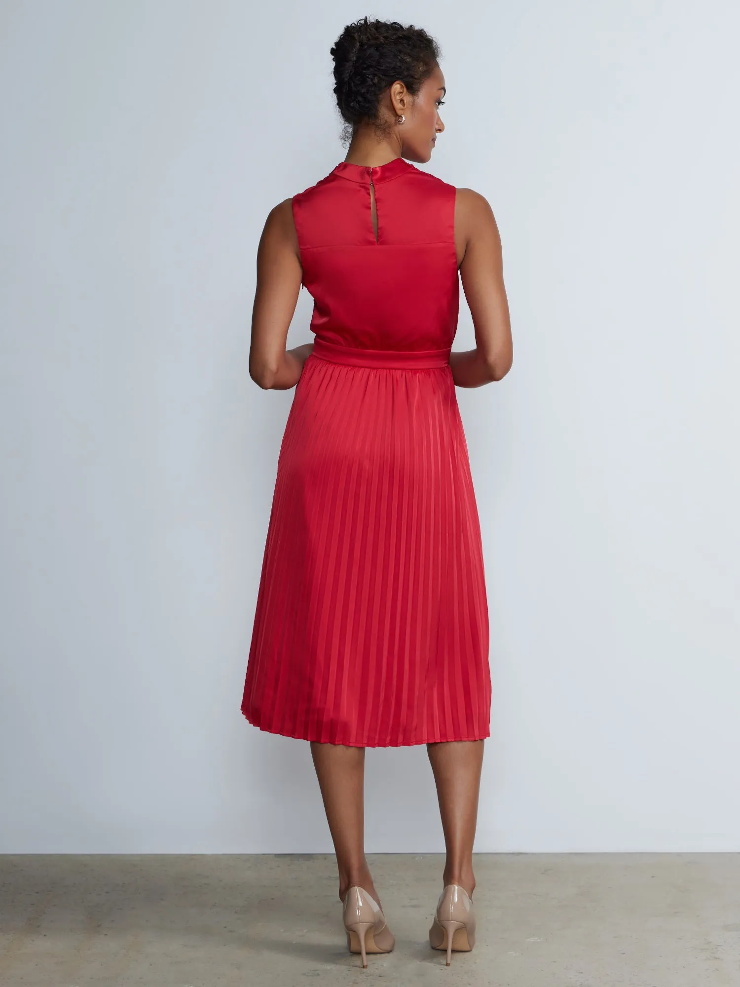 Pleated Cowl Neck Dress