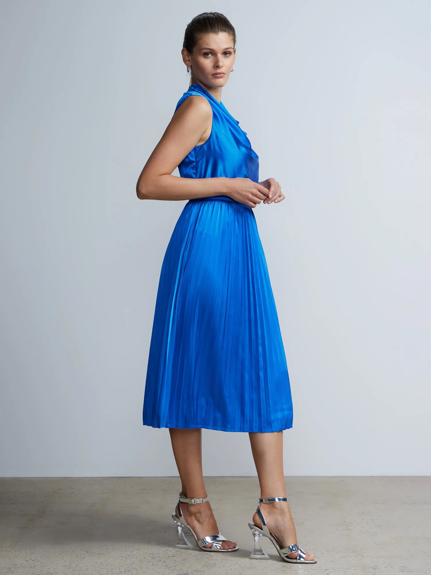 Pleated Cowl Neck Dress