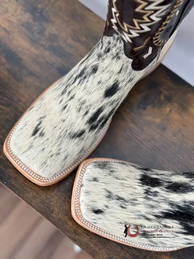 RANCHERS MEN COWHIDE BLACK&WHITE TOBACCO CHEROKEE BOOT EVERY PAIR IS UNIQUE!