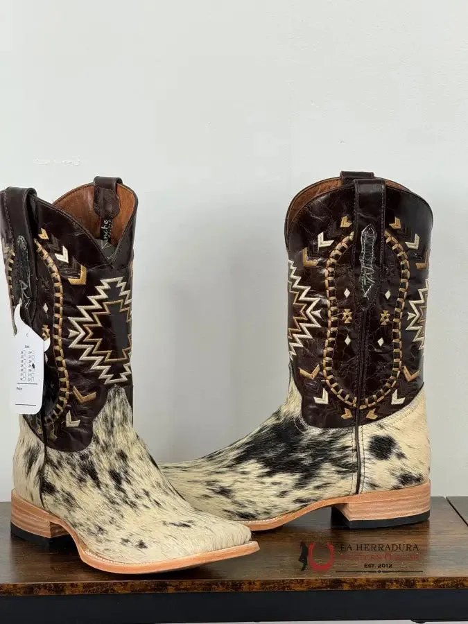 RANCHERS MEN COWHIDE BLACK&WHITE TOBACCO CHEROKEE BOOT EVERY PAIR IS UNIQUE!