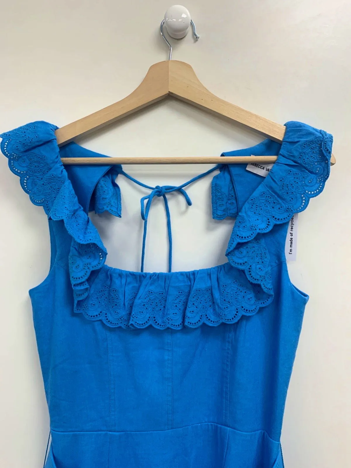 Rebecca Vallance Blue Ruffled Sleeveless Dress UK 8