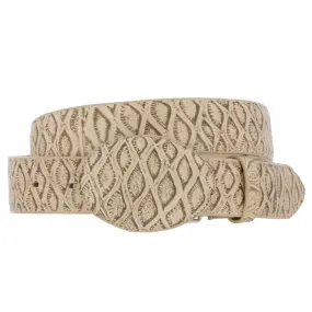 Sand Western Cowboy Belt Anteater Print Leather - Rodeo Buckle