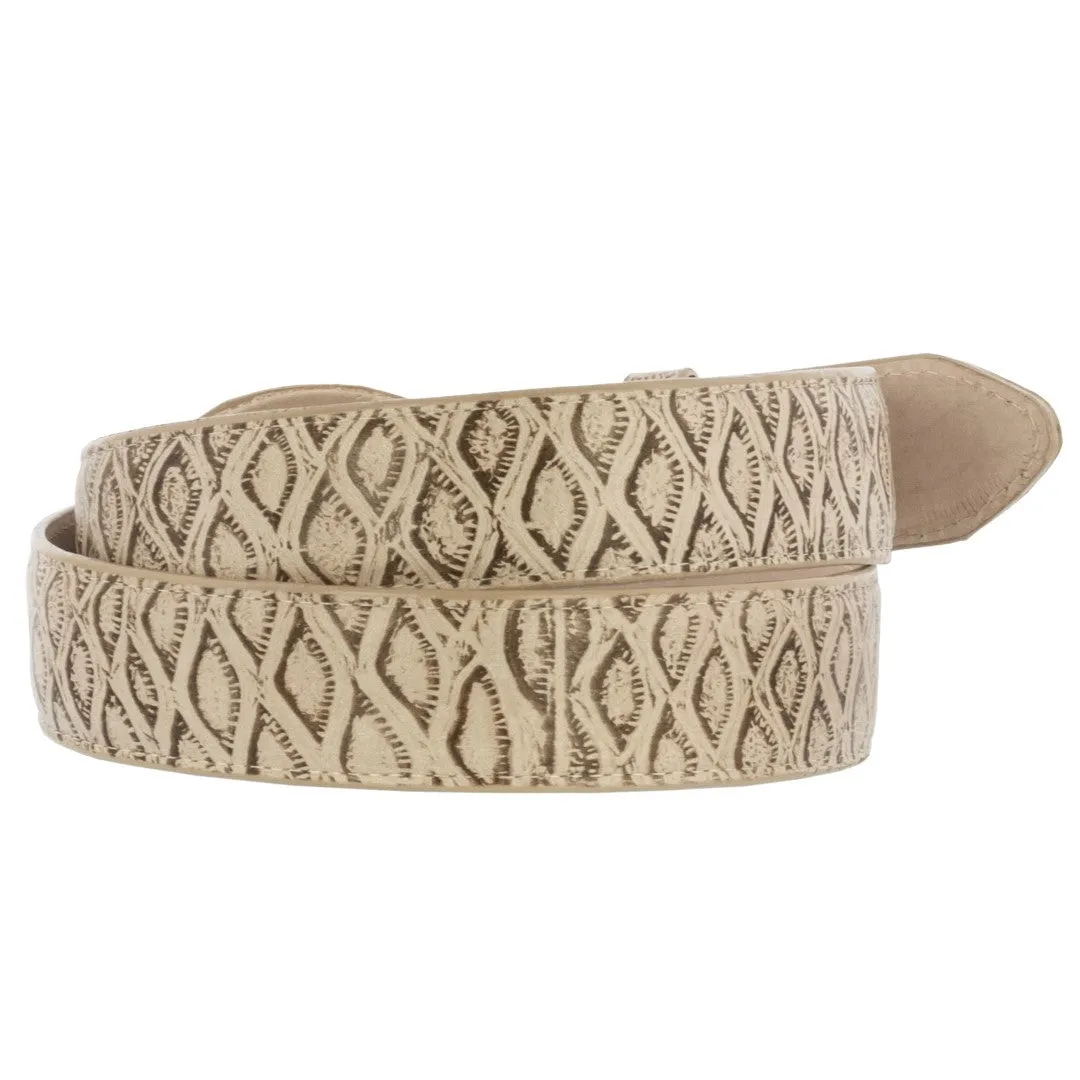 Sand Western Cowboy Belt Anteater Print Leather - Rodeo Buckle