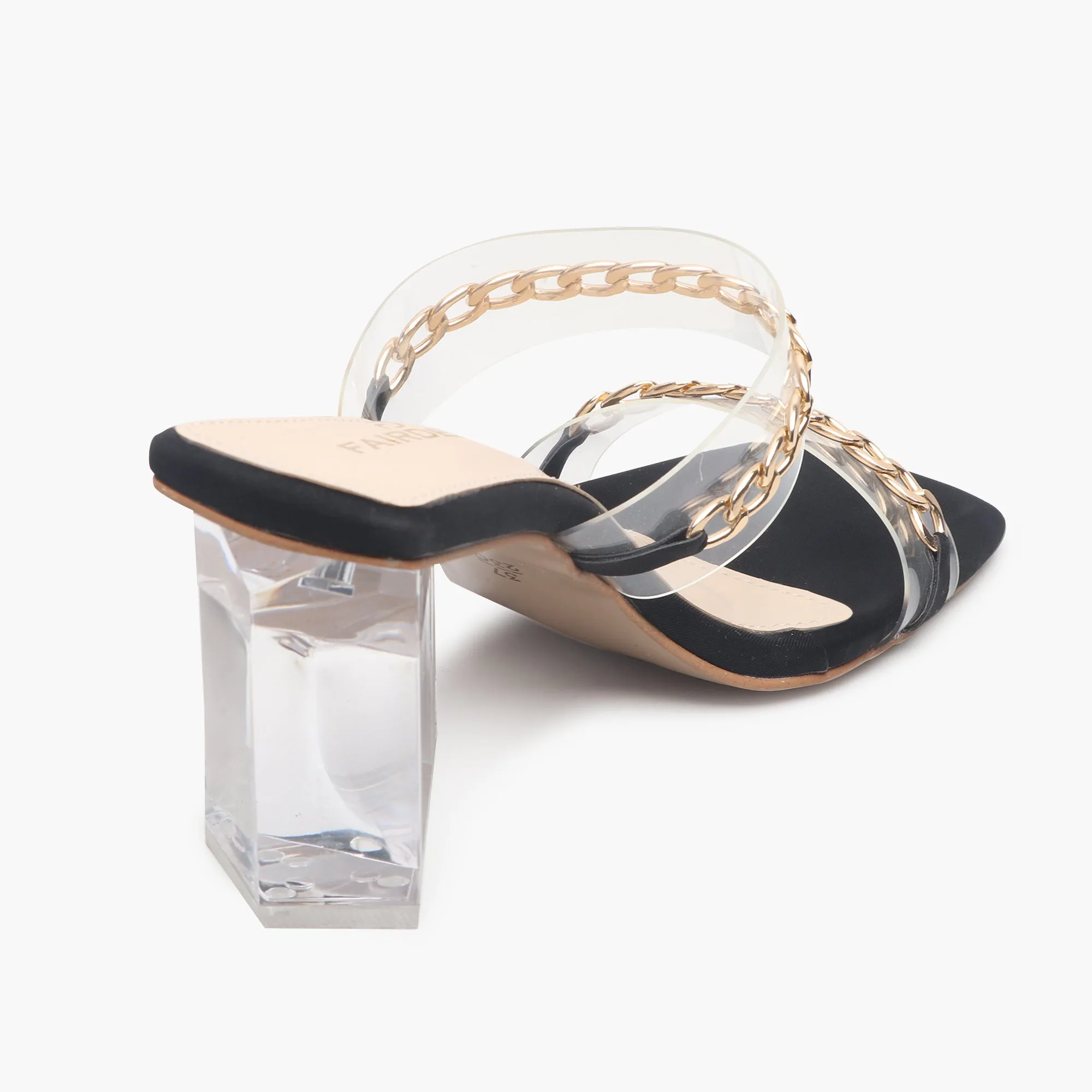 Sculptural Acrylic Heels with Chainlink Embellishment