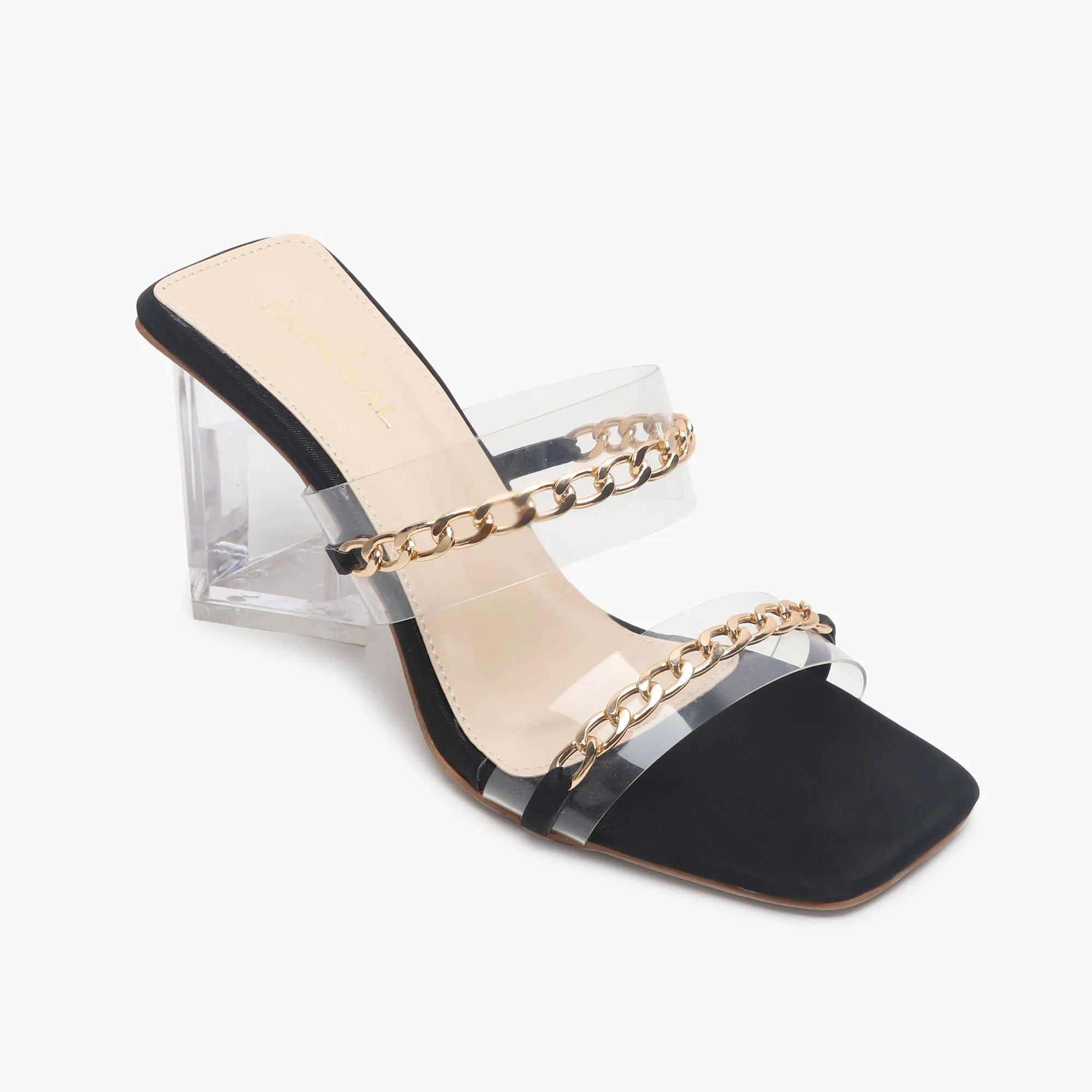 Sculptural Acrylic Heels with Chainlink Embellishment