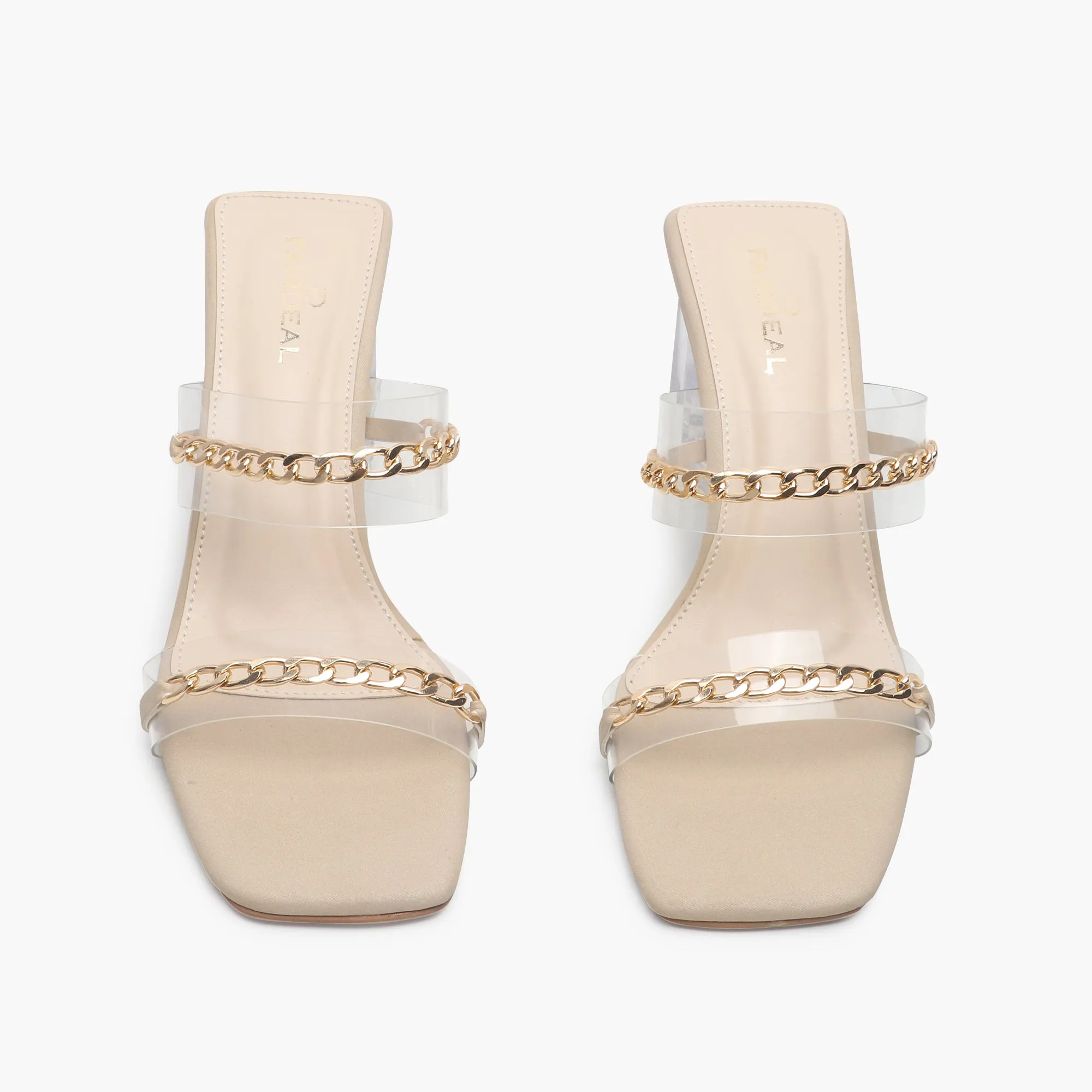 Sculptural Acrylic Heels with Chainlink Embellishment