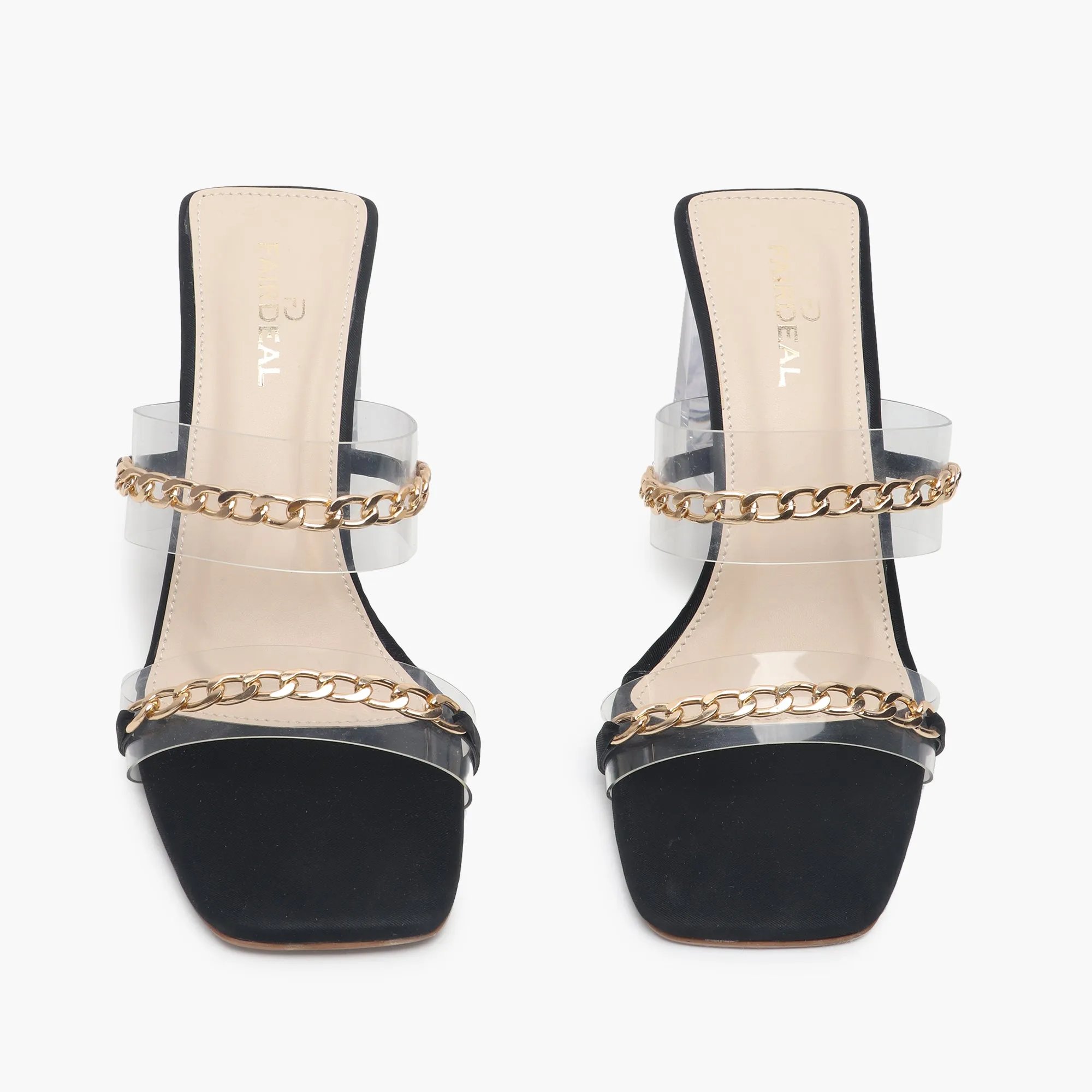 Sculptural Acrylic Heels with Chainlink Embellishment