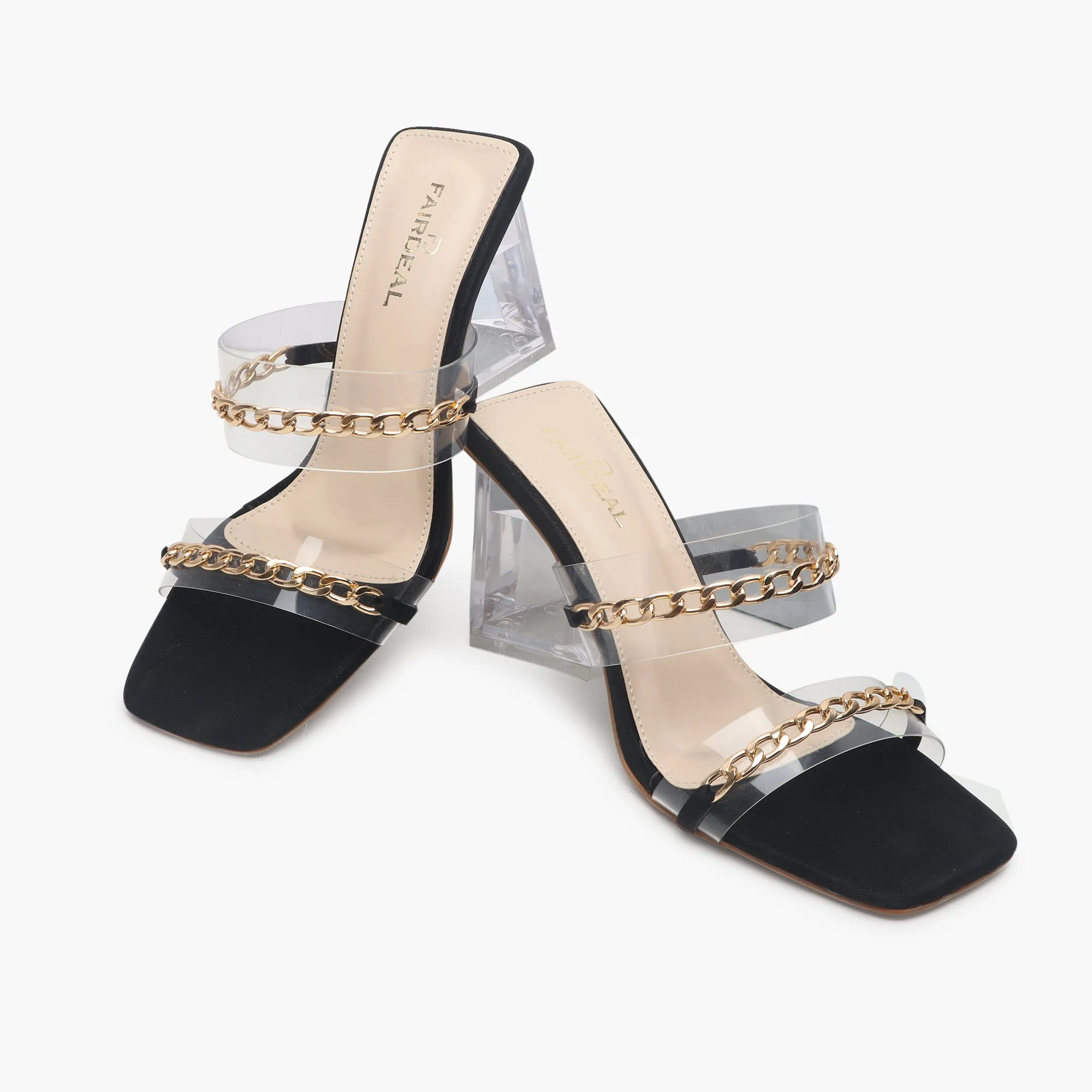 Sculptural Acrylic Heels with Chainlink Embellishment
