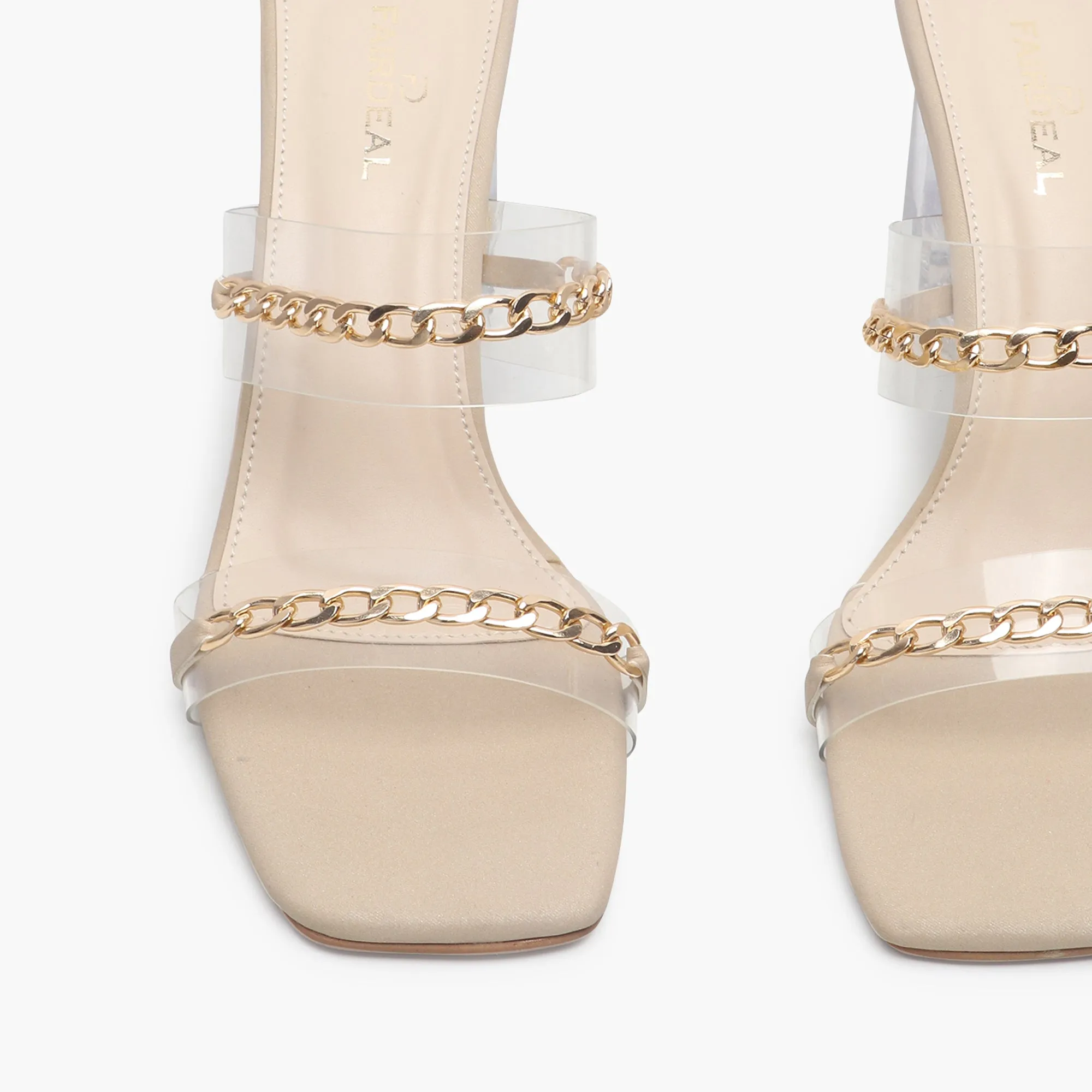 Sculptural Acrylic Heels with Chainlink Embellishment