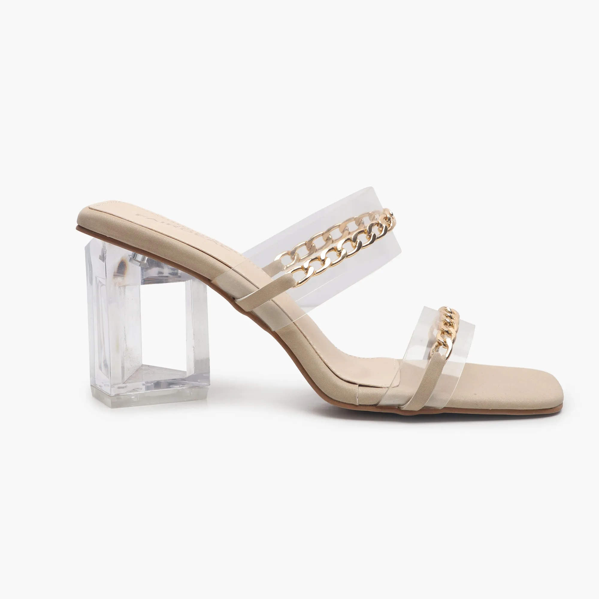 Sculptural Acrylic Heels with Chainlink Embellishment