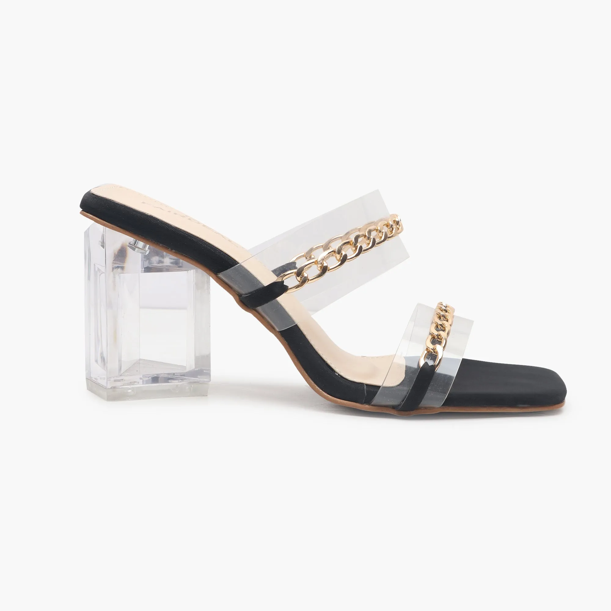 Sculptural Acrylic Heels with Chainlink Embellishment