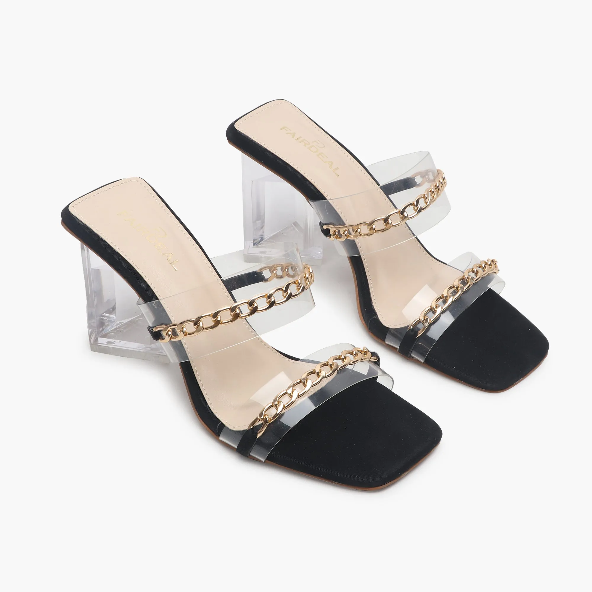 Sculptural Acrylic Heels with Chainlink Embellishment