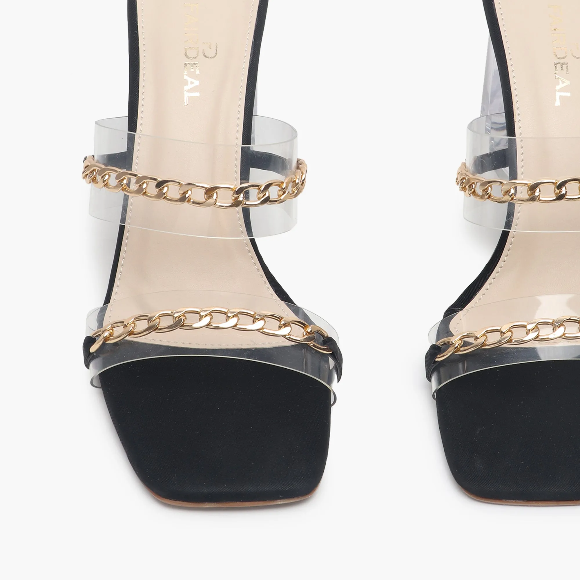 Sculptural Acrylic Heels with Chainlink Embellishment
