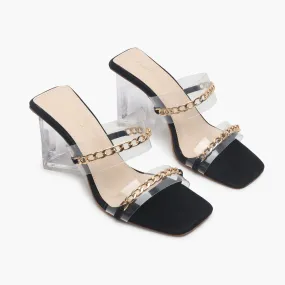 Sculptural Acrylic Heels with Chainlink Embellishment