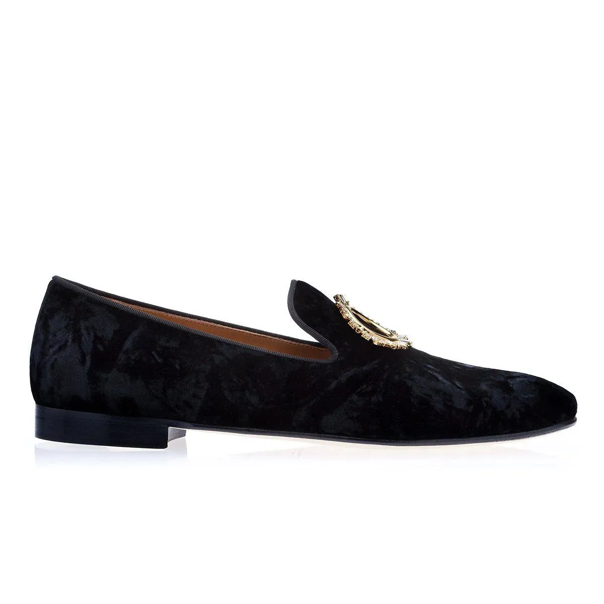 SUPERGLAMOUROUS Lacruz Mastrop Men's Shoes Black Distressed Velvet Slipper Loafers (SPGM1037)