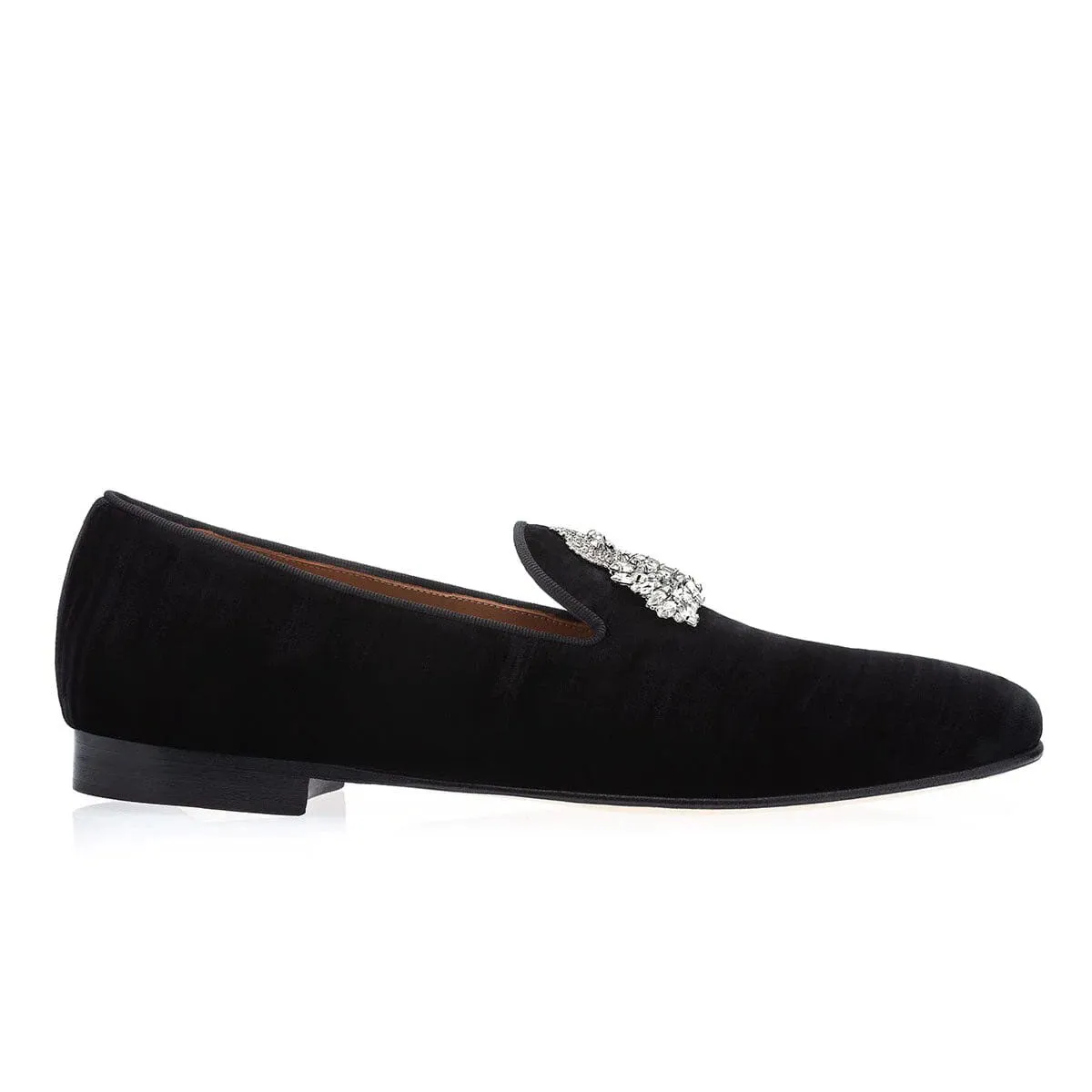 SUPERGLAMOUROUS Raoulux Wrinkle Men's Shoes Black Distressed Formal Velvet Slipper Loafers (SPGM1274)