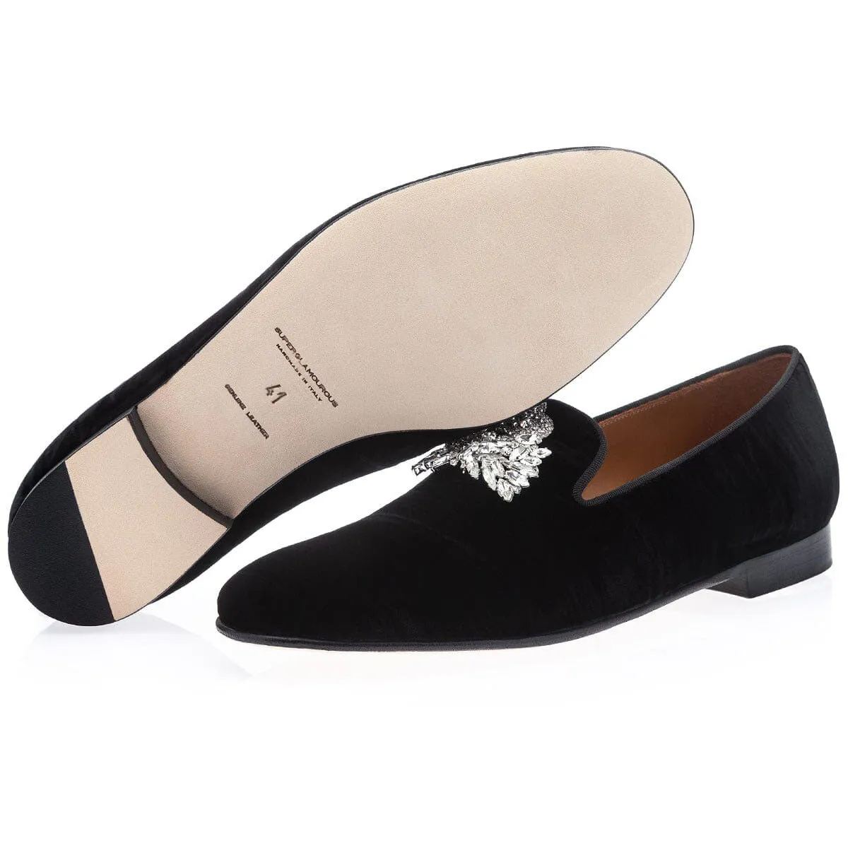 SUPERGLAMOUROUS Raoulux Wrinkle Men's Shoes Black Distressed Formal Velvet Slipper Loafers (SPGM1274)