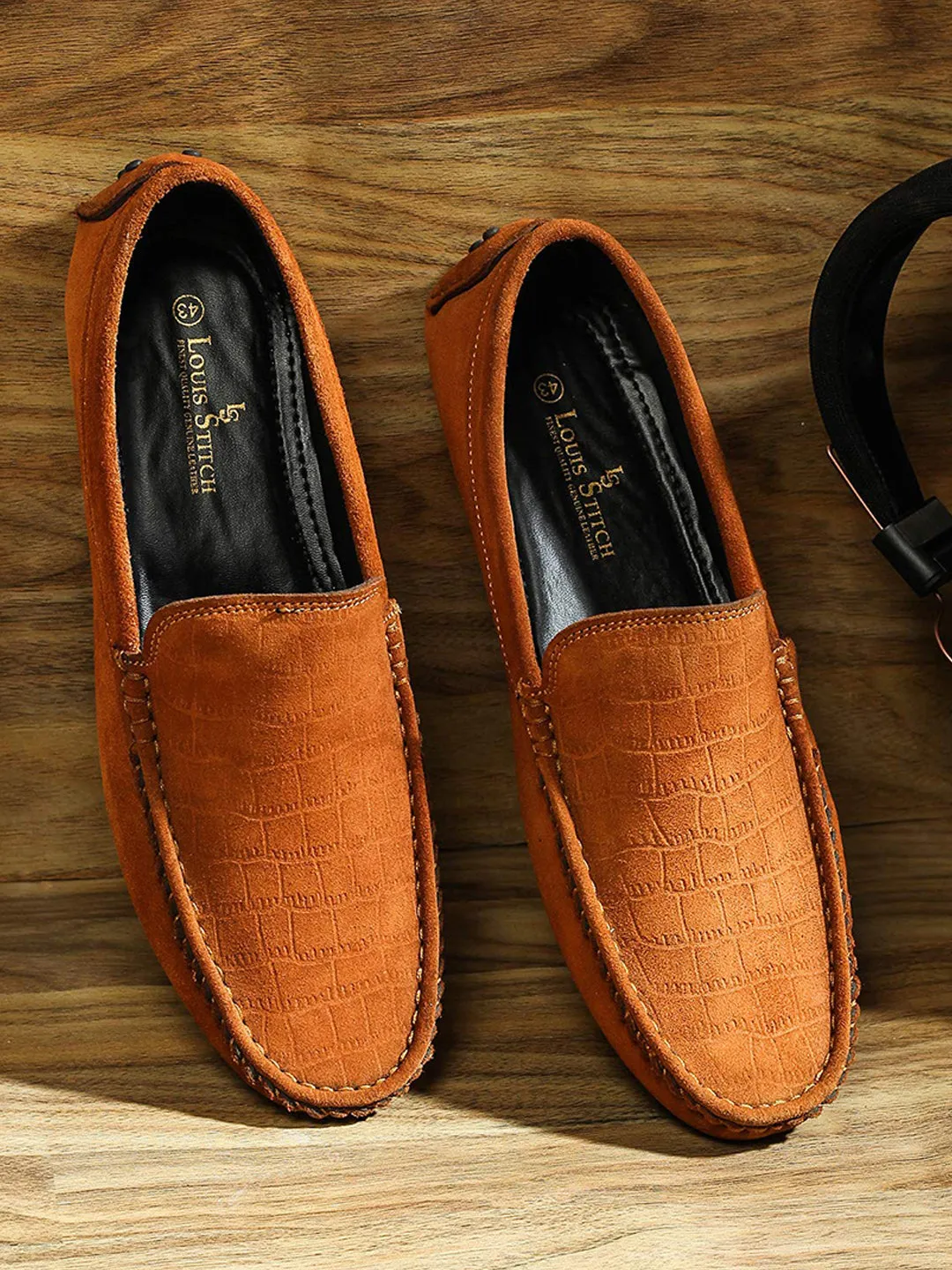 Tortilla Brown Handmade Italian Suede Leather Textured Penny Loafers
