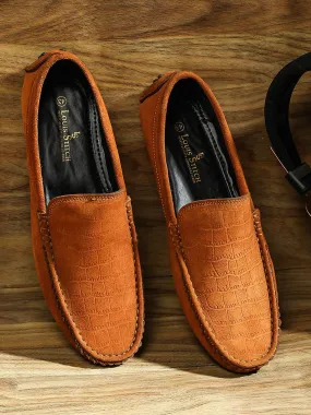 Tortilla Brown Handmade Italian Suede Leather Textured Penny Loafers