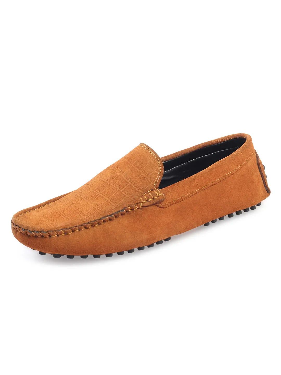 Tortilla Brown Handmade Italian Suede Leather Textured Penny Loafers
