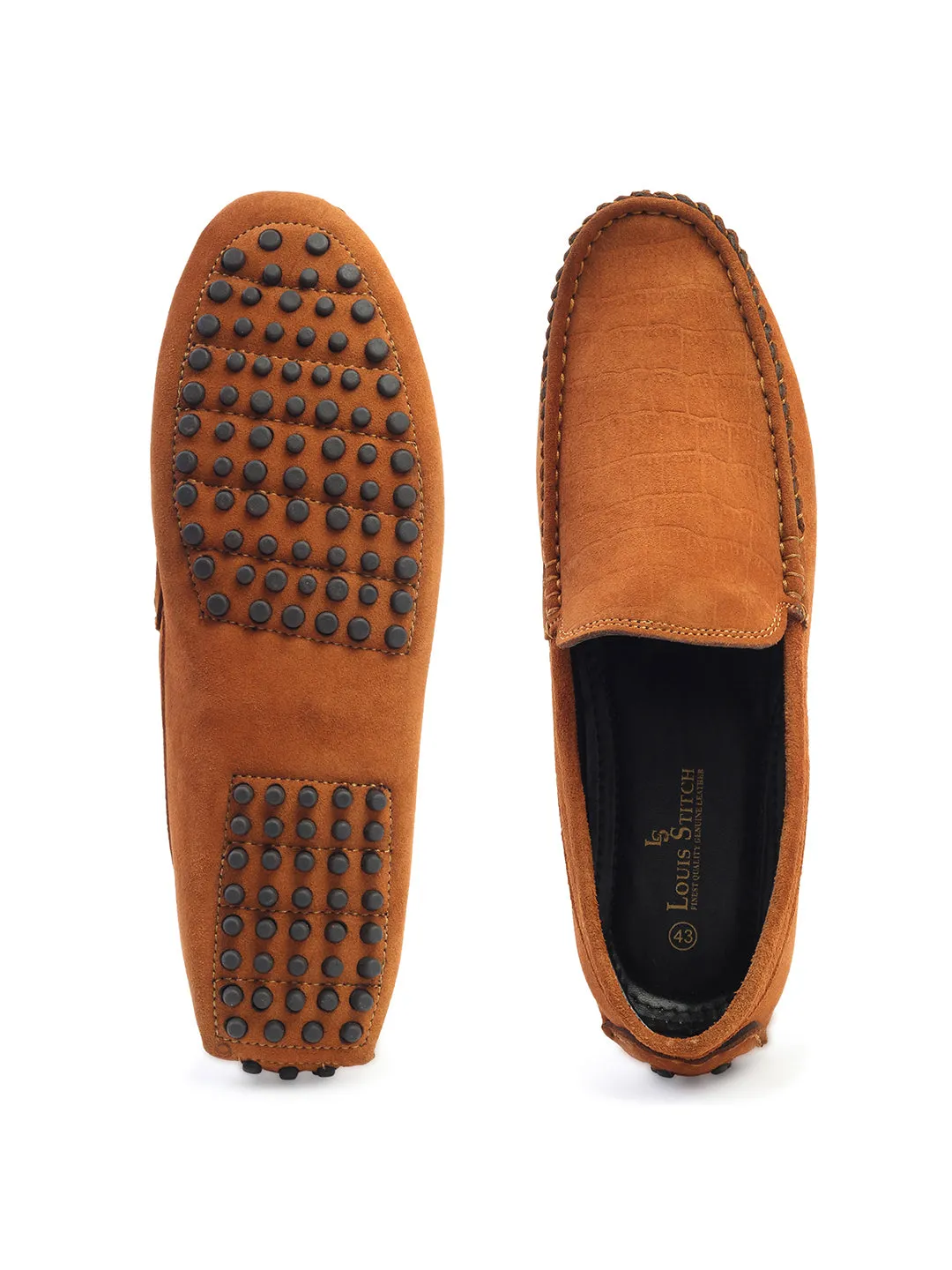 Tortilla Brown Handmade Italian Suede Leather Textured Penny Loafers