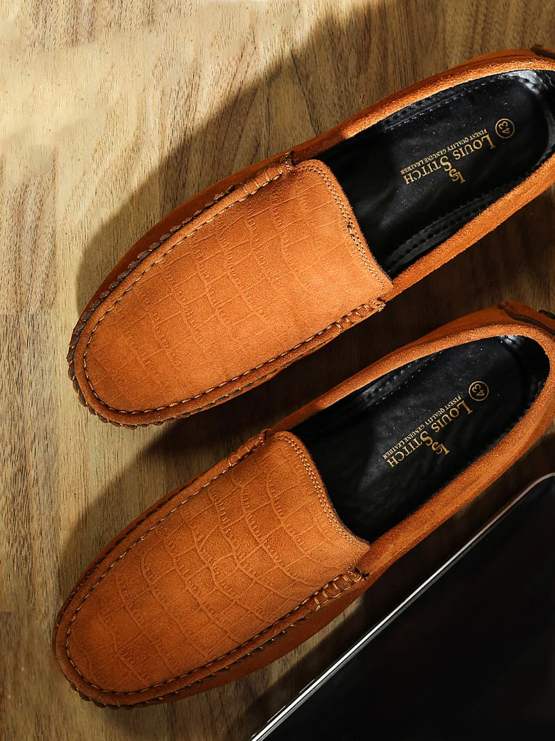Tortilla Brown Handmade Italian Suede Leather Textured Penny Loafers