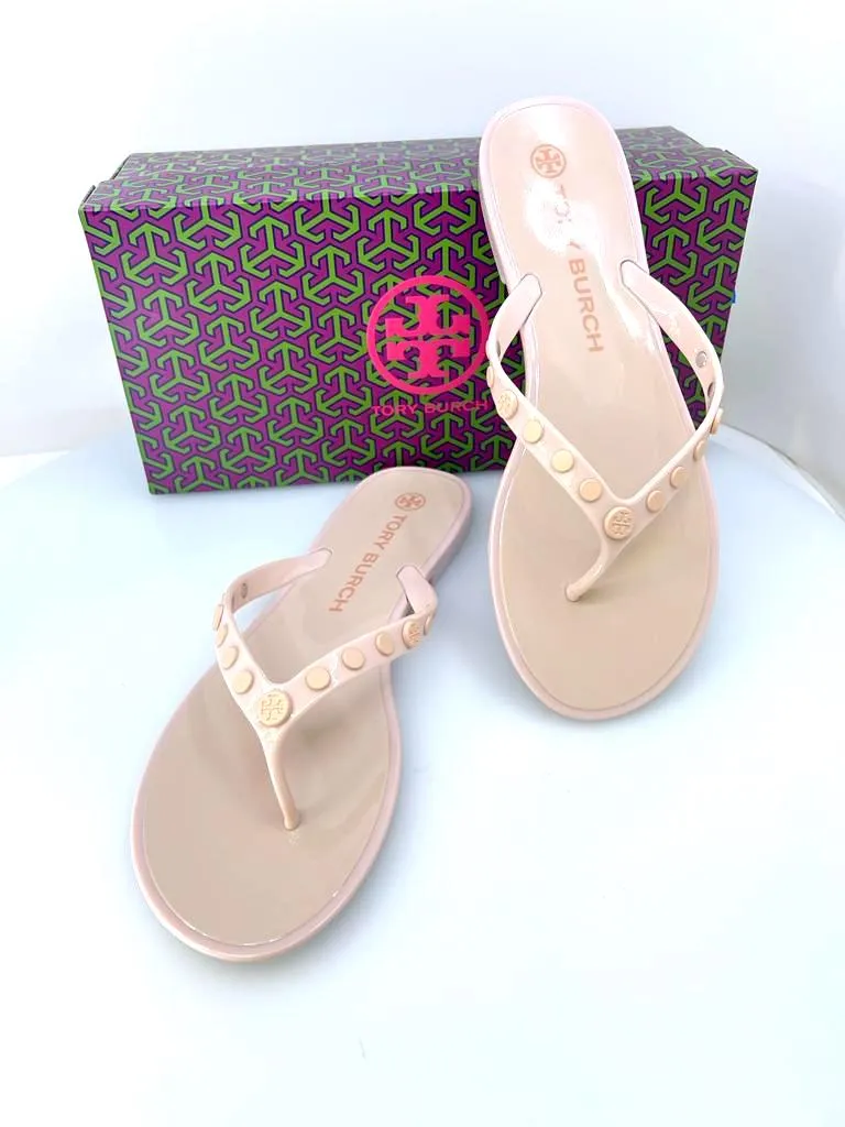 TORY BURCH STUDDED JELLY THONG SANDALS
