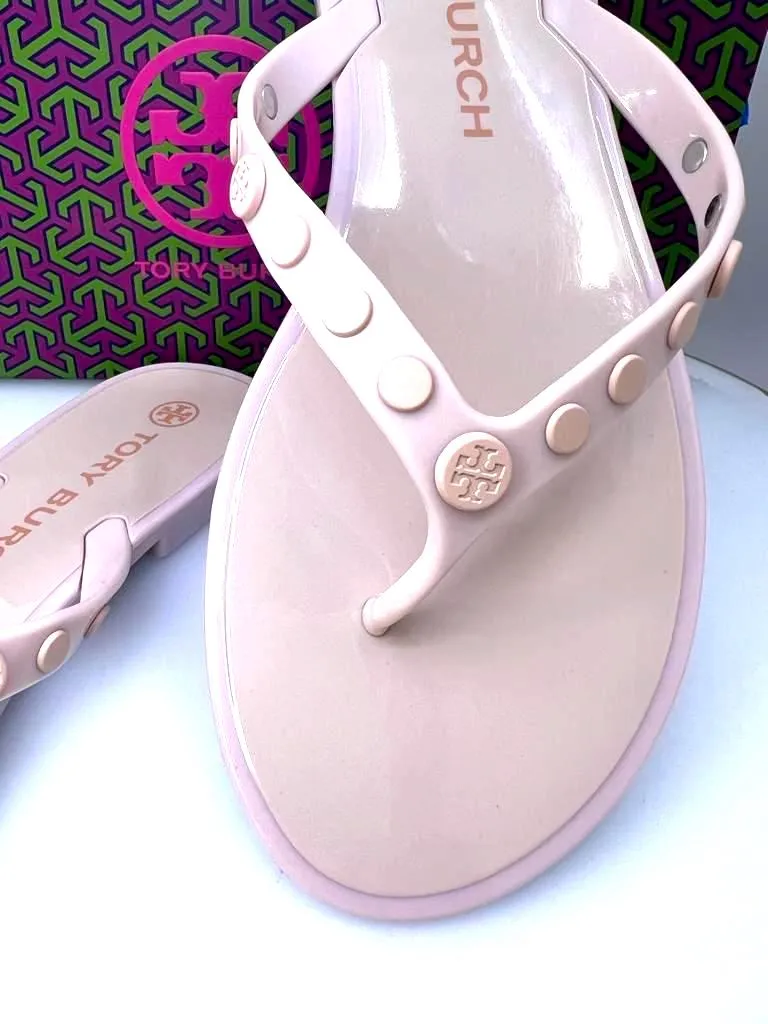 TORY BURCH STUDDED JELLY THONG SANDALS