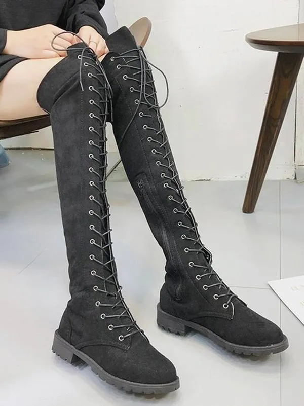 Winter Solid Bandage Over-the-knee Boots