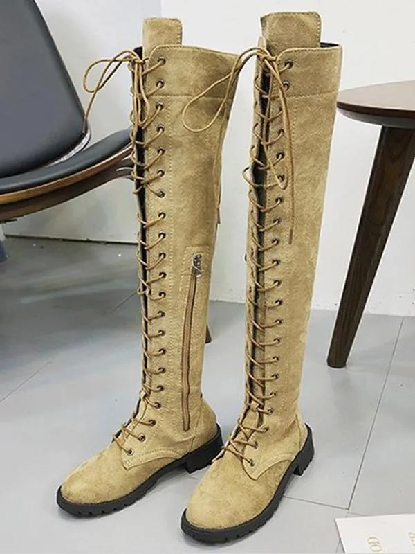 Winter Solid Bandage Over-the-knee Boots