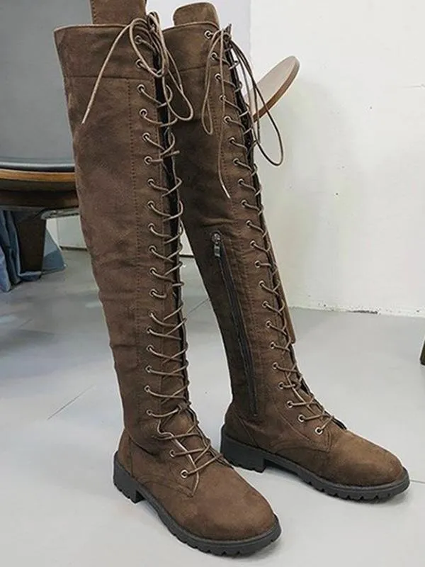 Winter Solid Bandage Over-the-knee Boots