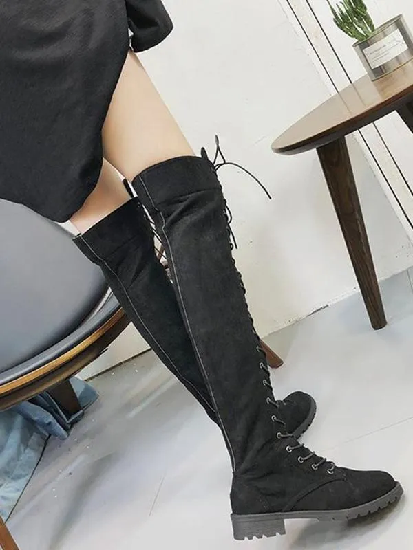 Winter Solid Bandage Over-the-knee Boots
