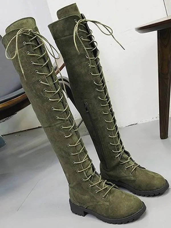 Winter Solid Bandage Over-the-knee Boots