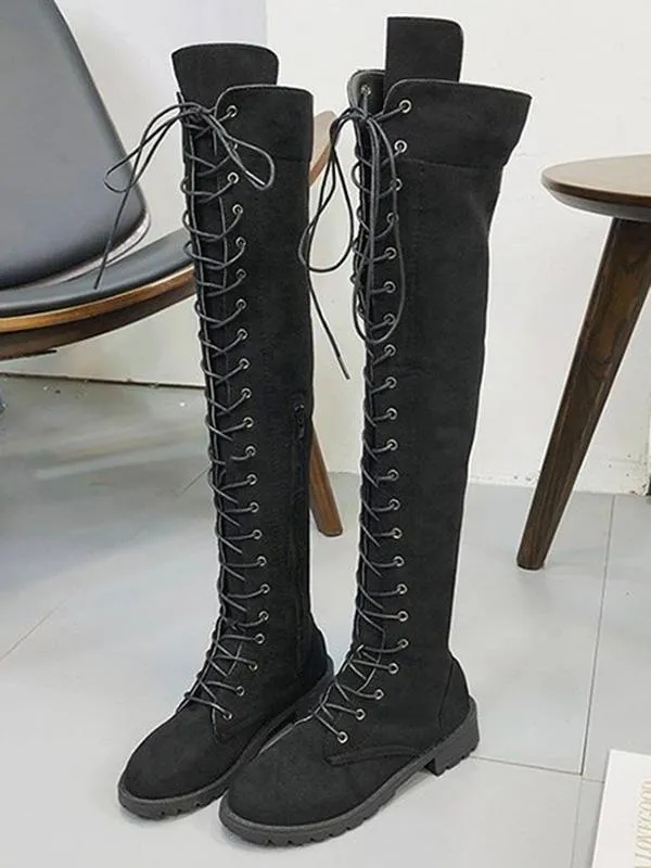 Winter Solid Bandage Over-the-knee Boots