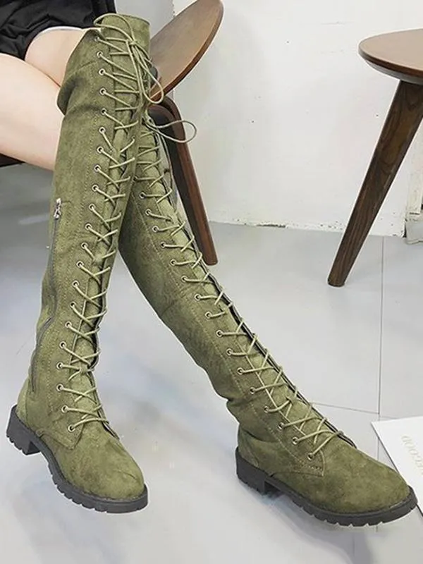 Winter Solid Bandage Over-the-knee Boots