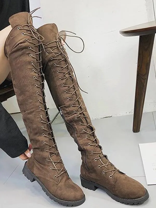 Winter Solid Bandage Over-the-knee Boots