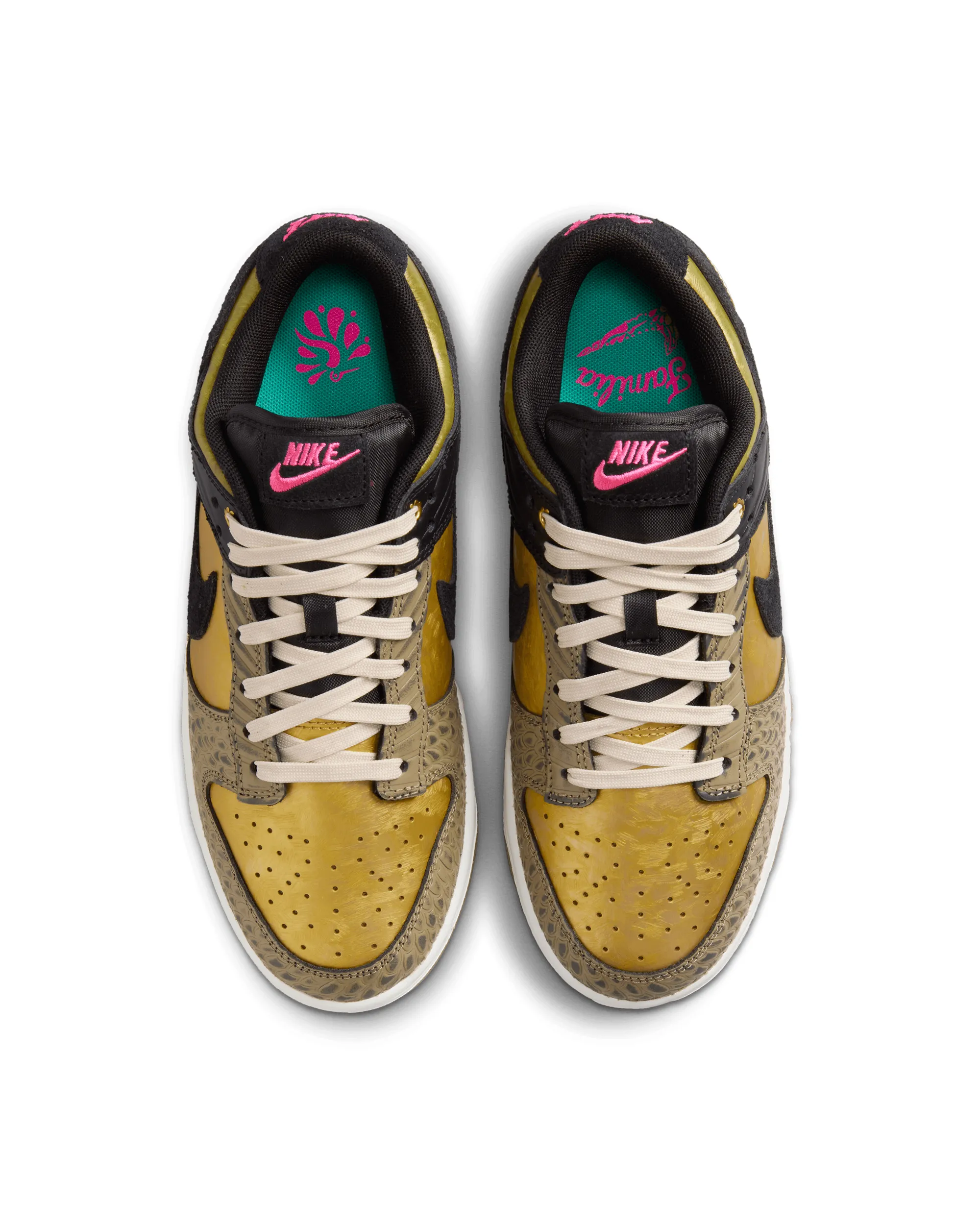 Womens Dunk Low  - Black / Khaki Metallic Gold / Medium Ash
